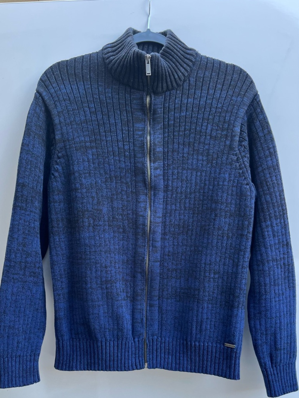 Calvin Klein Jeans Blue Ribbed Zip-Up Sweater